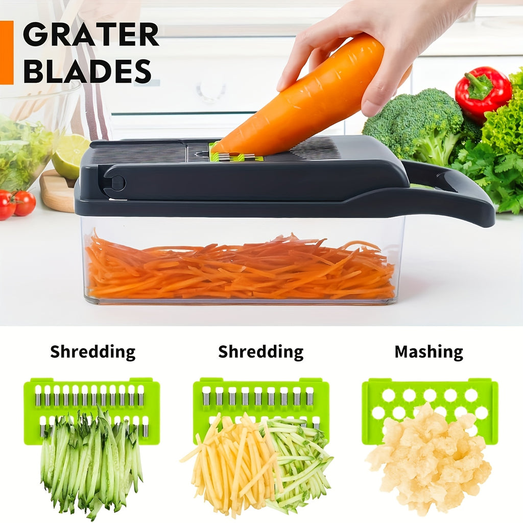 16-in-1 Vegetable Chopper with 8 Blades & Container - Professional Onion Dicer, Multifunctional Kitchen Slicer for Effortless Food Prep