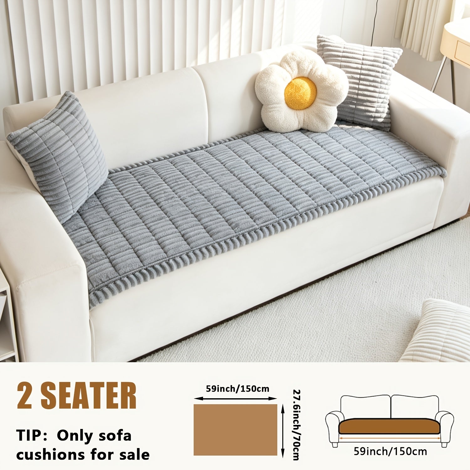 1pc Plush And Comfortable Shu Velveteen New Sofa Cushion, Washable, Easy to Install And Disassemble, Suitable for Home Protection Decorations Of Various Sofas | Wavy Edge Design | Soft And Sticky Velvet Texture