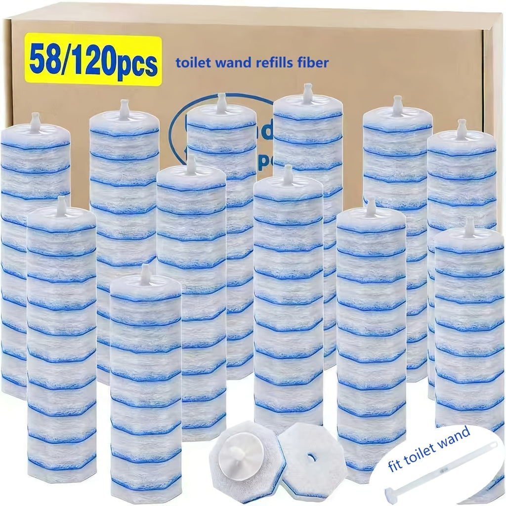 120/58 Pack Toilet Wand Refills Disposable Toilet Brush Replacement Heads with Upgraded Fiber Bristles, with Clorax Toilet Brush Replacement Systems, Handle Not Include