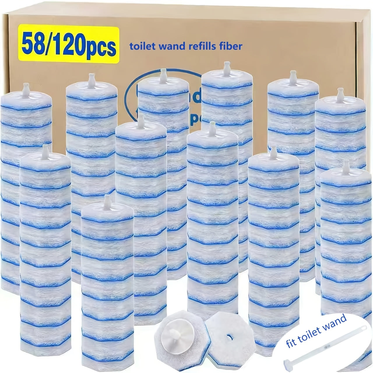 120/58 Pack Toilet Wand Refills Disposable Toilet Brush Replacement Heads with Upgraded Fiber Bristles, with Clorax Toilet Brush Replacement Systems, Handle Not Include
