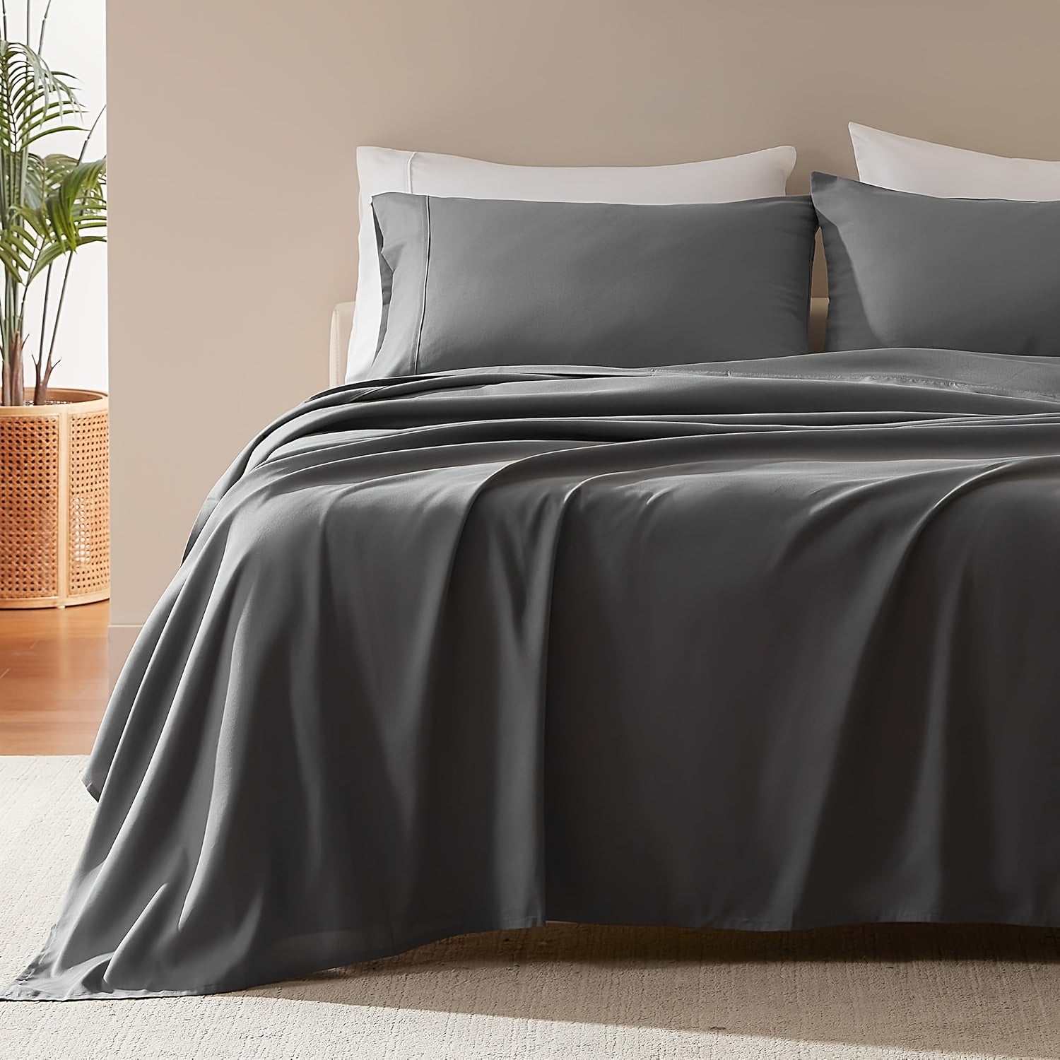 Cooling Bed Sheet Sets - Luxurious & Ultra-Soft King Queen Full Twin Size Cooling Sheets for Hot Sleepers - Comfortable & Cool, Bamboo Blend Sheets King Size/Deep Pockets (Grey)-Home Christmas Decorations