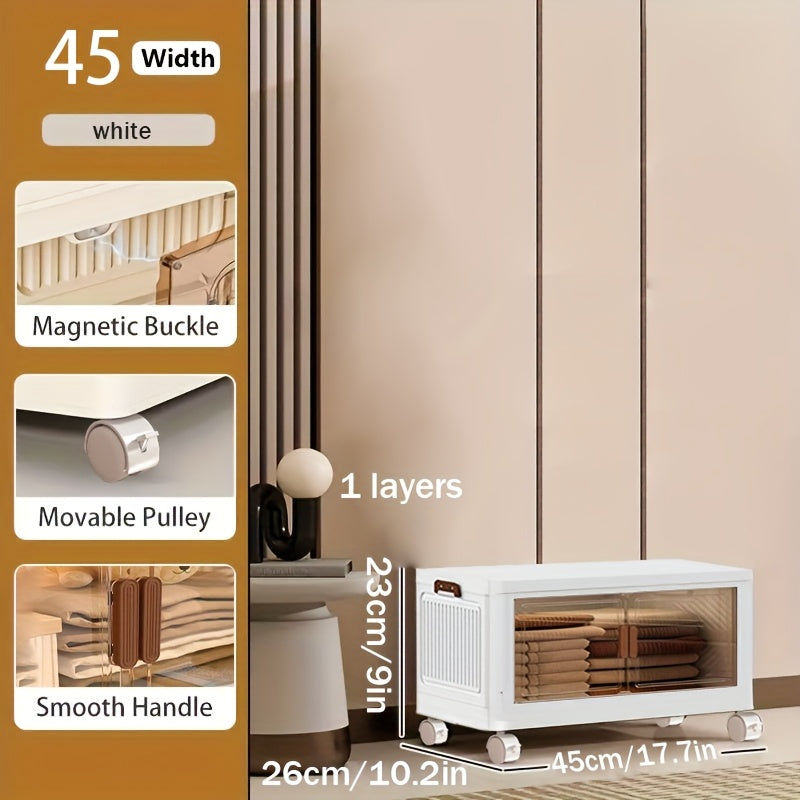1/2/3/4/5 Layers Collapsible Lockers, Plastic Clutter Storage Boxes with Doors And Wheels, Stackable Large Capacity Home Organization for Bedrooms, Living Rooms Kitchens, Easy to Assemble And Space Saving Design Home Storage And Sorting Box