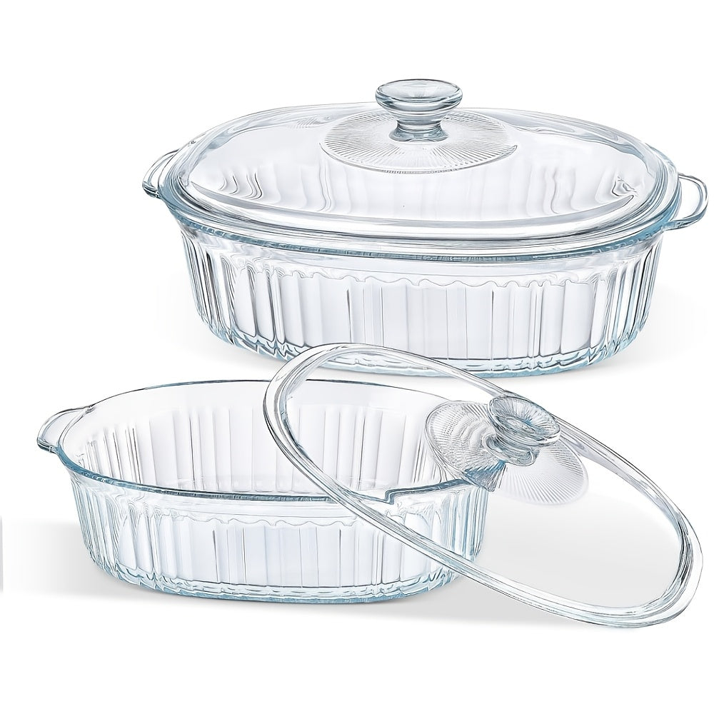 Oval Glass Casserole Dish with Lid Set - 50oz & 85oz, Oven & Microwave Safe, Perfect for Baking, Cooking, Pasta, Chicken, and Desserts