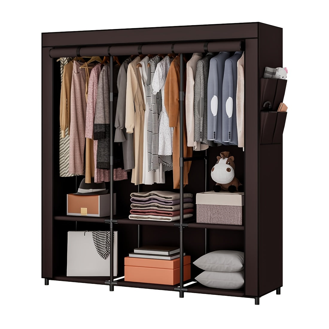 Portable Wardrobe Closet Storage Organizer Metal Hanging Rack Non-Woven Fabric 51 Inch, Portable Closets