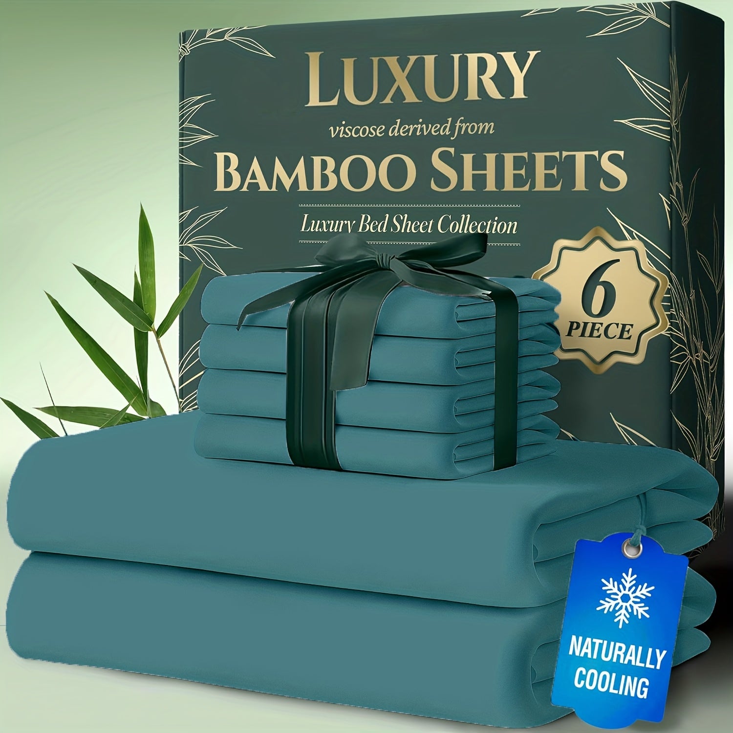 Bamboo Cooling Bed Sheets 6 Piece Set Deep Pocket 17 Inch Hot Sleepers Cloud Soft Luxury Fitted Sheet Flat Sheet Pillowcases Twin Full Queen King