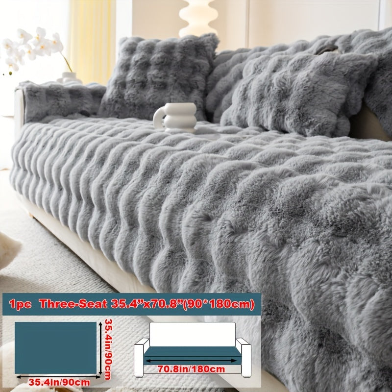 1pc Faux Rabbit Plush Sofa Cover - Winter Warm Thickened Soft Pet-Friendly Anti-Slip Furniture Protection Cover for Bedroom, Office, Living Room