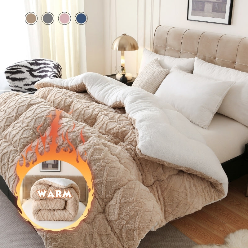 1pc Luxurious Plush Taffeta Comforter, Extra Thick And Soft Plush , Double-sided Thick, 500gsm Filling Heavy-Duty Extra Thick Warm For Autumn And Winter, Gift, Home Decor, Queen/King