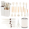 19pcs Non-Stick Silicone Cookware Set with Bamboo Storage Containers And Knives - Heat-Resistant Pots, Pans, Utensils - Kitchen Tools for Frying, Boiling - for Induction Stovetops And Ovens (Wooden Handle)