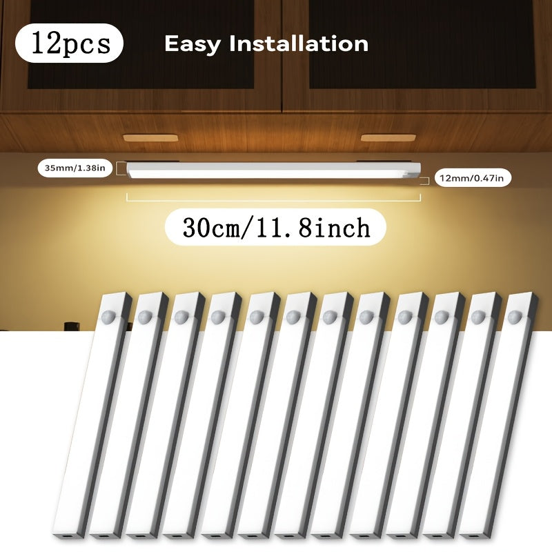 12 LED Motion Sensor Smart Cabinet Light | USB Rechargeable, 3 Adjustable Modes, Wireless Night Light, Suitable for Bedroom, Staircase, Kitchen, Smart Office, Piano Room, And Dance Studio, Headboard Reading Light, Cabinet Light