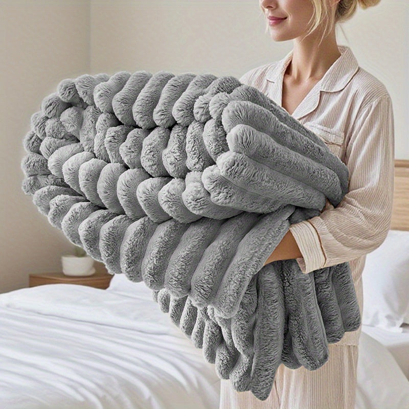 1 Premium Milk Striped Blanket, Soft And Warm Throw for Sofa, Bedroom Office Travel Hiking & Camping - All-Season Multi-Purpose Gift