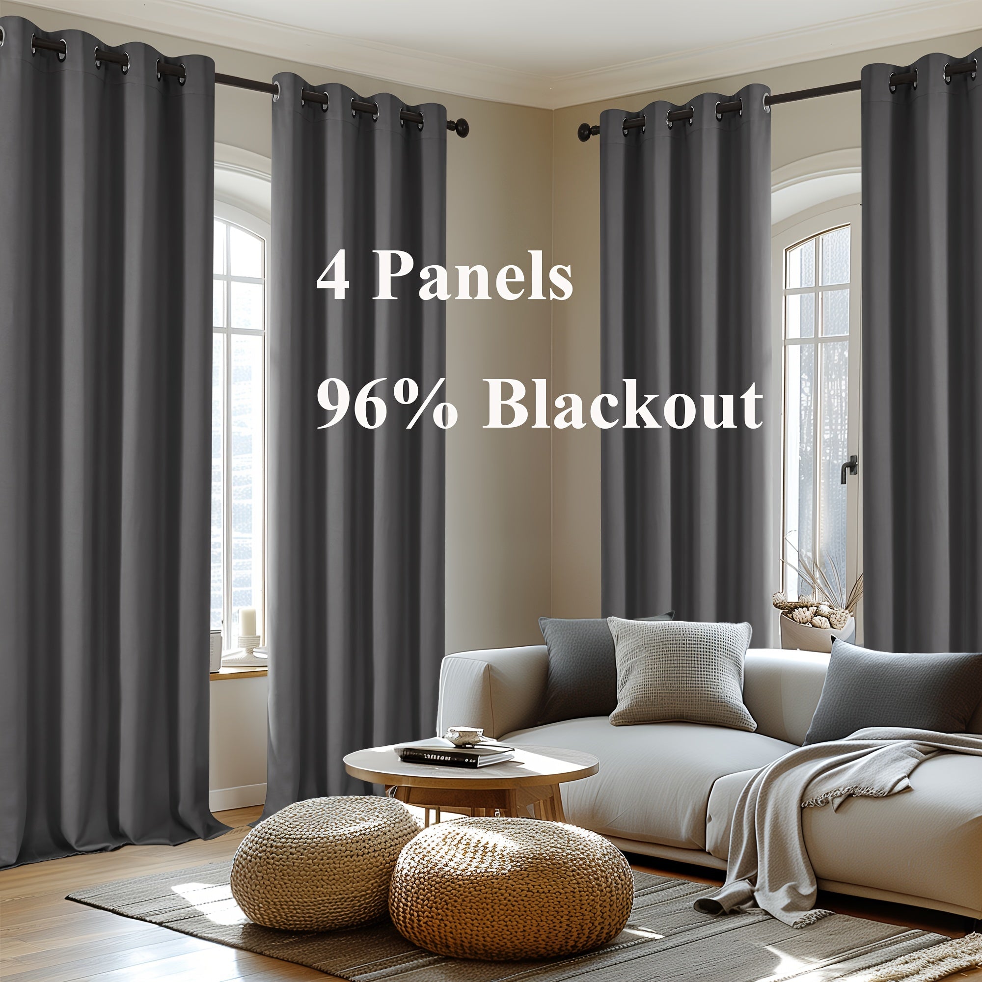4-Panel Blackout Curtains, Thermal Insulated Curtains for Living Room Bedroom, Room Darkening Home Decor Drapes, 4pcs Curtains Set