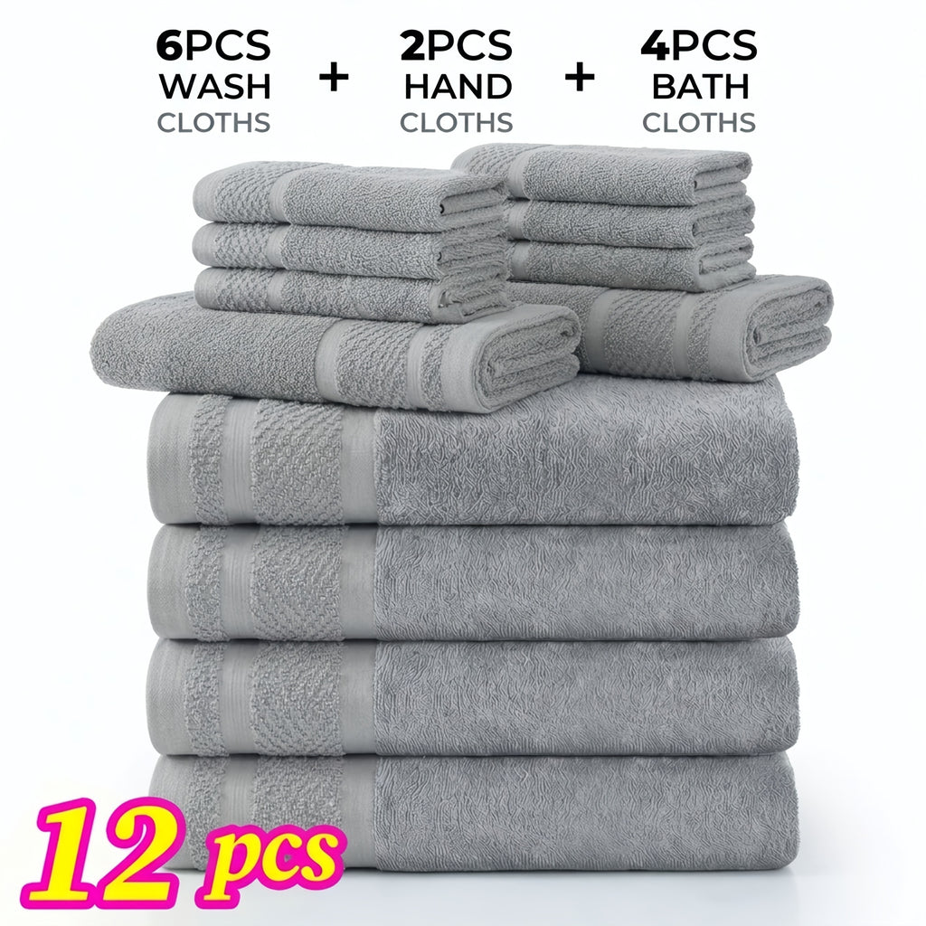 12/24pcs Bath Cloths Set, Hotel Quality Thick Bath Cloths | Highly Absorbent & Quick-Dry | 4 Bath Cloths & 6 Hand & 2 Washcloths, Cotton For Hotel Spa Gym & Home Bathroom Essentials, Wash Cloths