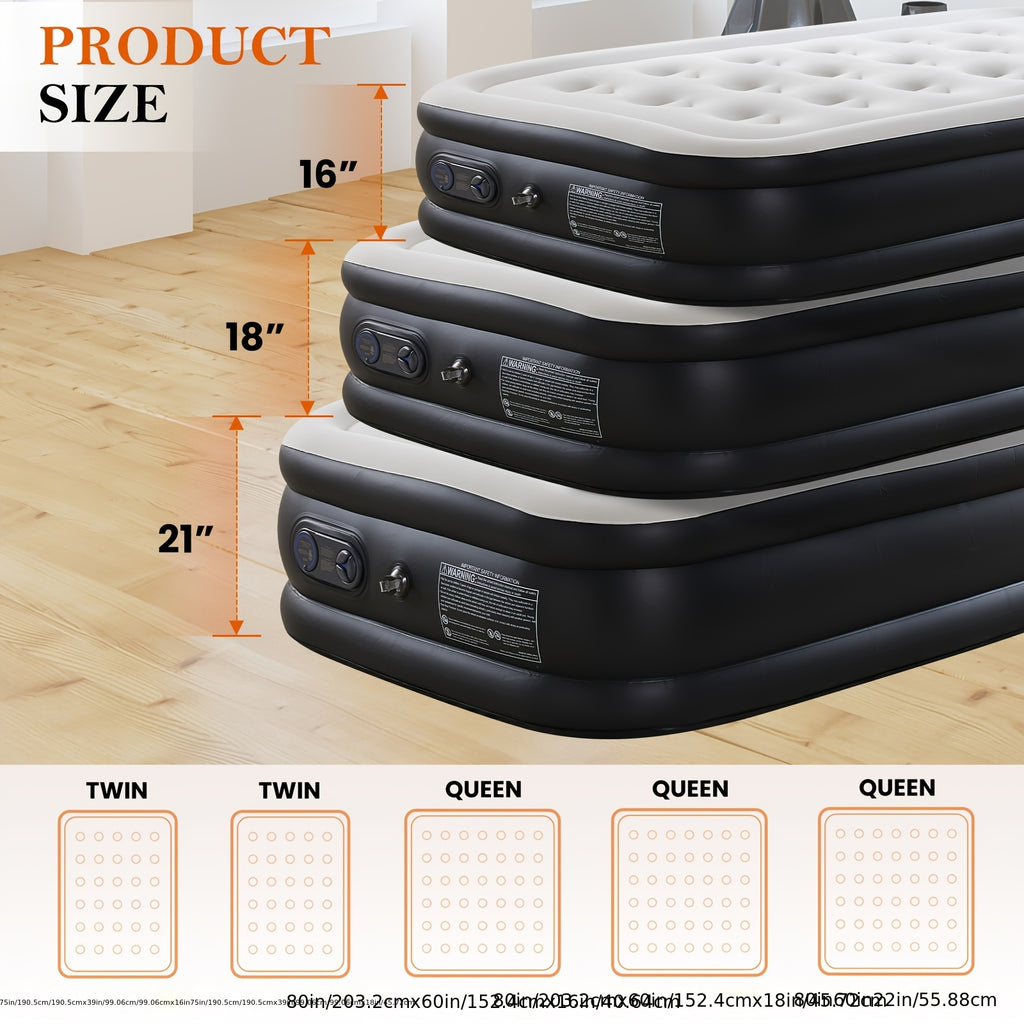 Air Mattress with Coil Beam Support, Plush Velvety Top Non-Slip Bottom for Stability on Smooth Floors And Carpets, Available in Two Sizes And Three Heights, Can Hold Up to 660 Pounds