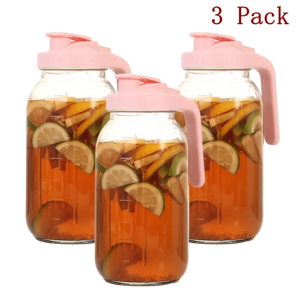 Grinkwell 64Oz Mason Jar With Handle And Lid, 2/3 Pack, Bpa-Free High Borosilicate Glass, Sports & Outdoor Beverage Carafe, Leak-Proof, For Ramadan, Christmas, New Year
