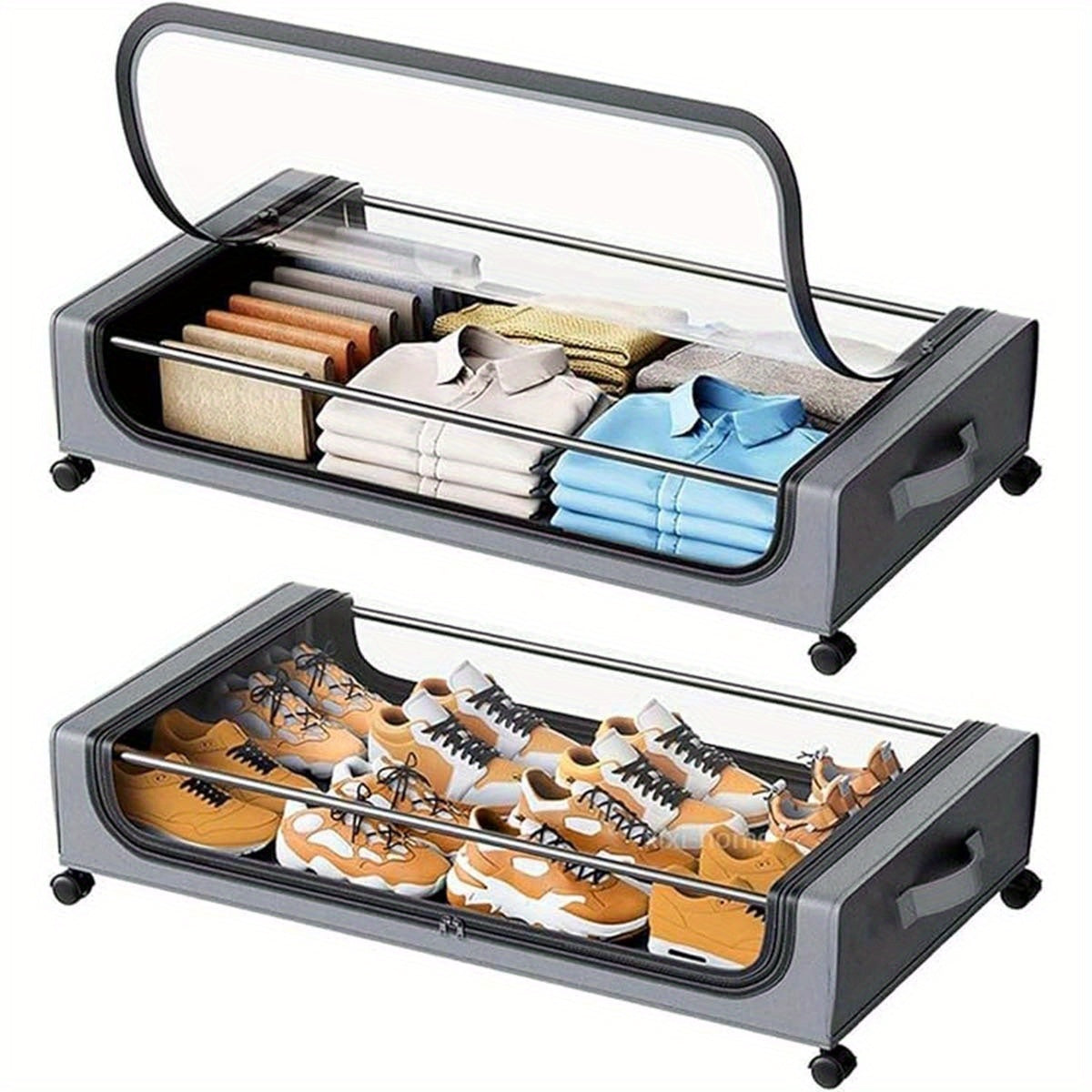 Underbed Storage with Wheels, 2-Pack XXL Large 18.49gal Underbed Storage Containers, Under Bed Organizer for Bedroom Dorm, Under Bed Rolling Storage for Clothes, Bedding, Shoes, Blankets, Books, Under-Bed Storage Organizer for Bedroom Dorm
