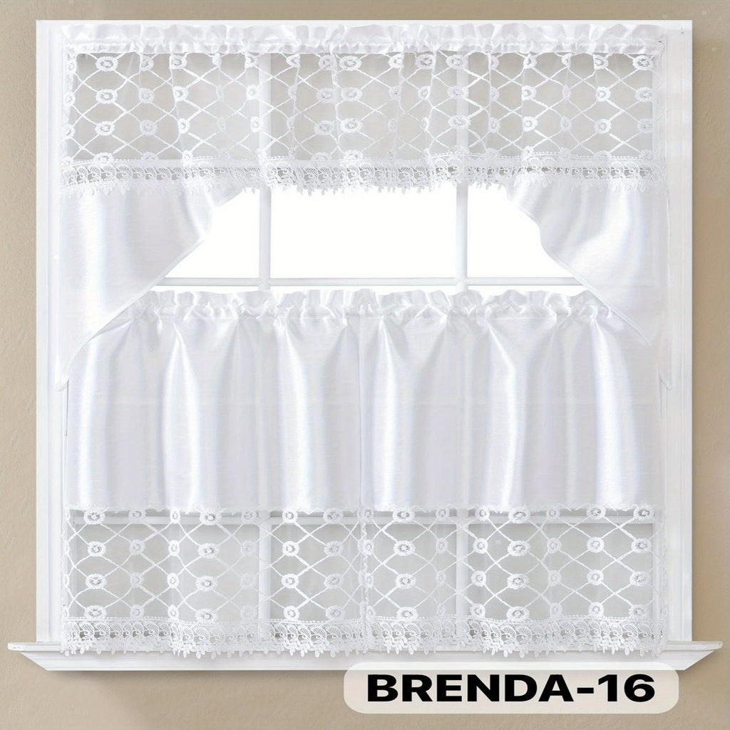 3pcs Embroidery Kitchen Curtains Set Flowers Embroidery Satin Fabric Faux Lightweight Soft Easy Care Machine Washable 49 Design Styles Available Holiday Gifts for Family Local Warehouse All Season Use Summer