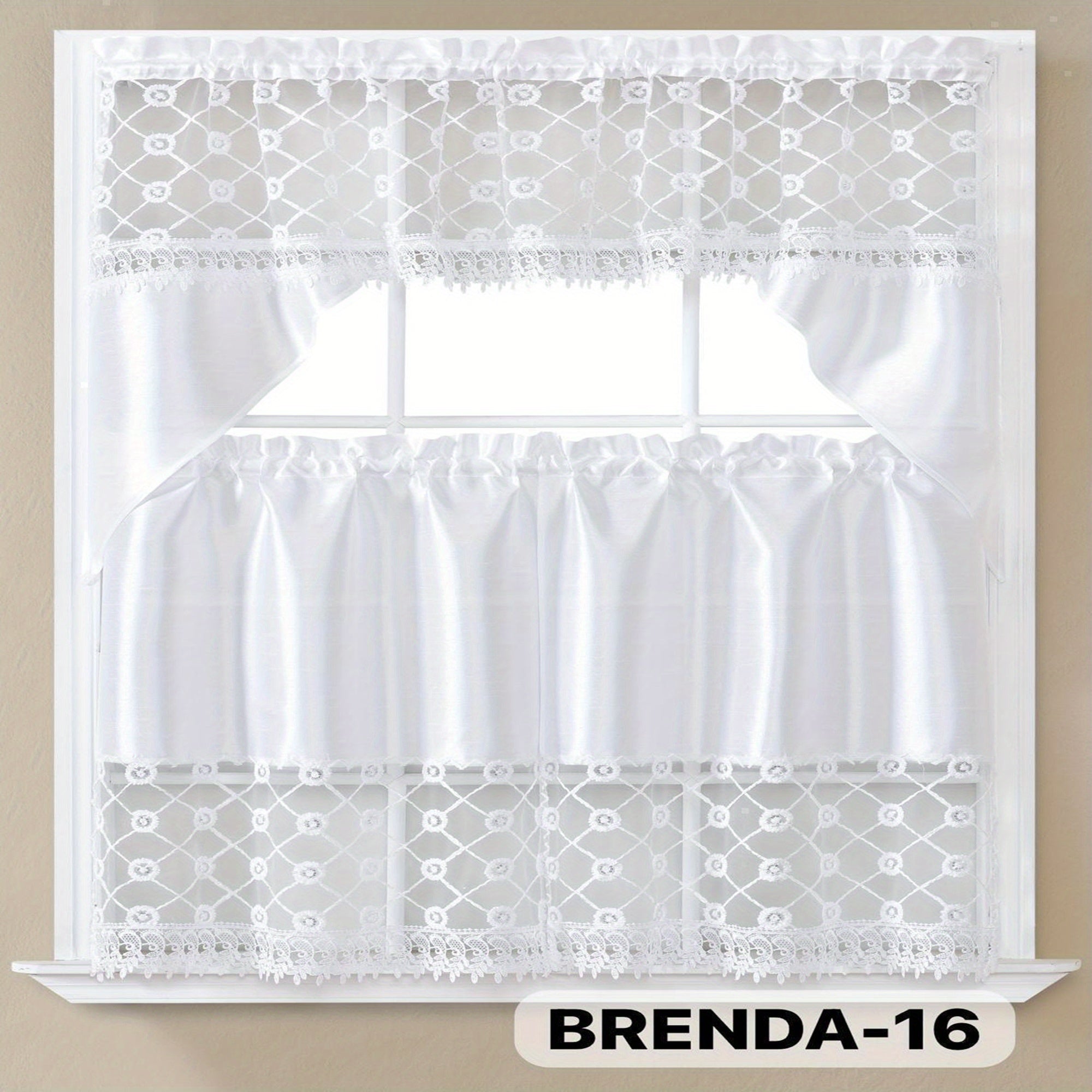 3pcs Embroidery Kitchen Curtains Set Flowers Embroidery Satin Fabric Faux Lightweight Soft Easy Care Machine Washable 49 Design Styles Available Holiday Gifts for Family Local Warehouse All Season Use Summer