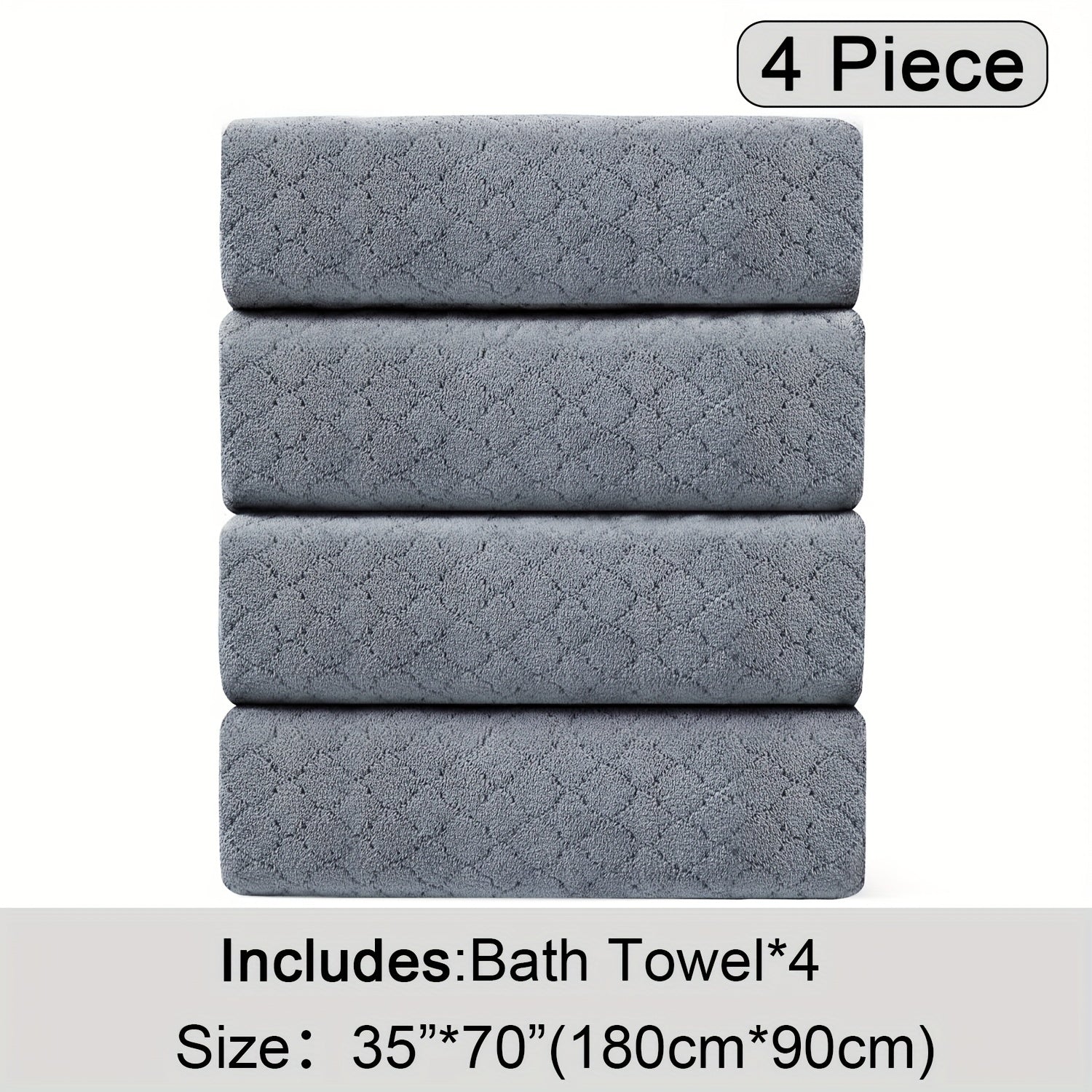 4pcs Oversized Bath Towel Set in Sleek Blue - Ultra Soft, Highly Absorbent, Quick-Dry Microfiber with Diamond Pattern - Includes 4 Bath Towels, and Matching Beach Chair Cover - Ideal for for Bathroom Hotels Gym, Valentine's Day Gift, Wash Cloths