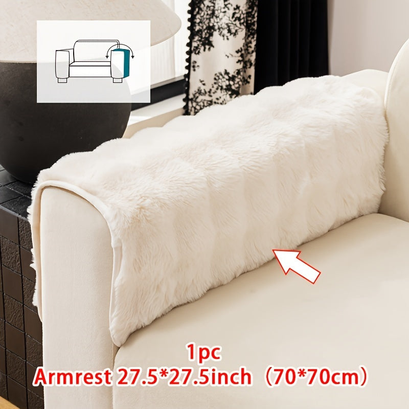 1pc Faux Rabbit Plush Sofa Cover - Winter Warm Thickened Soft Pet-Friendly Anti-Slip Furniture Protection Cover for Bedroom, Office, Living Room