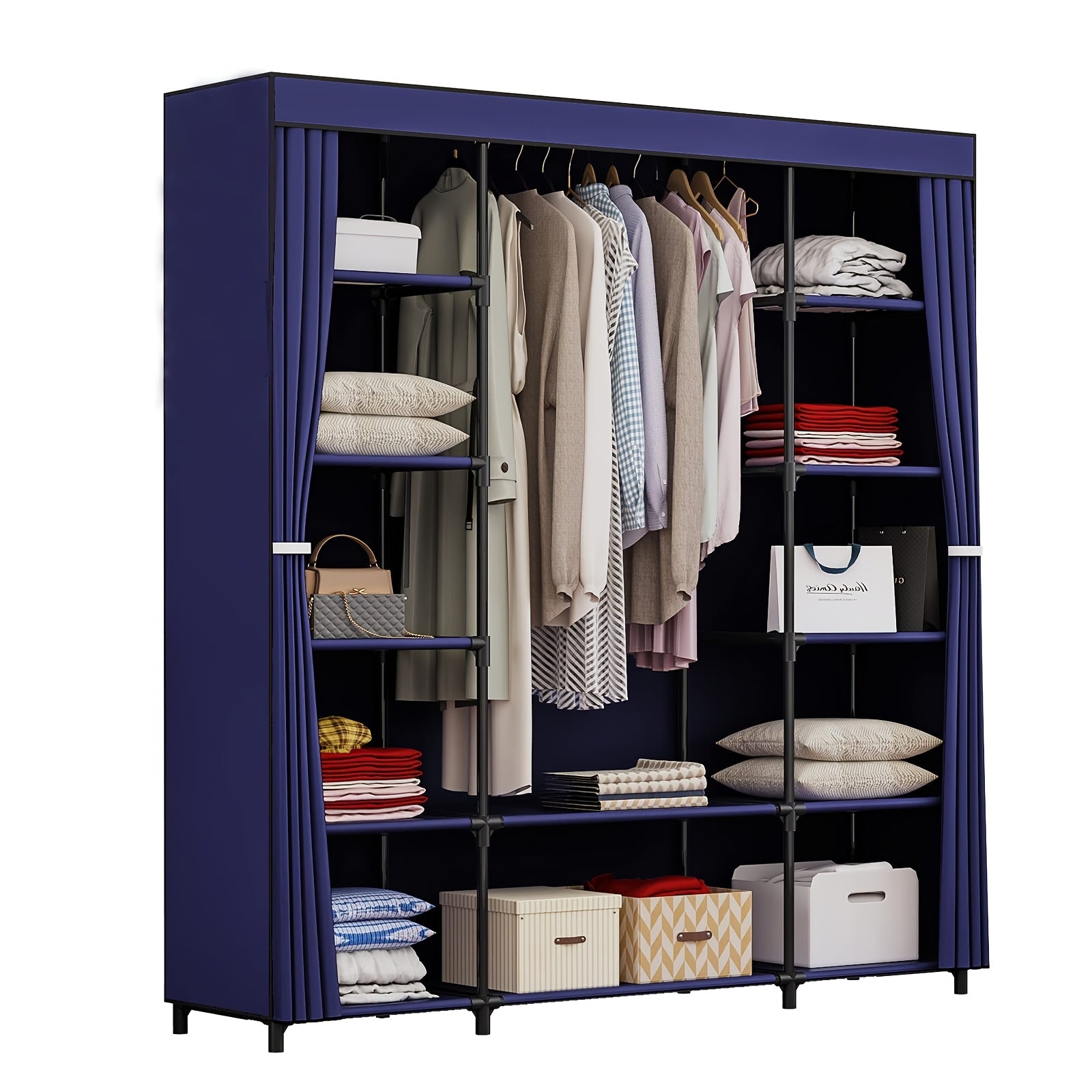 Portable Wardrobe Closet Storage Organizer Metal Hanging Rack Non-Woven Fabric 51 Inch, Portable Closets