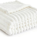 Luxurious Double-Sided Faux Rabbit Fur Throw Blanket - Cozy Striped Flannel, Soft And Warm for Naps, Office, Camping, Sofa - Versatile Polyester Bed Cover, Perfect Christmas Gift