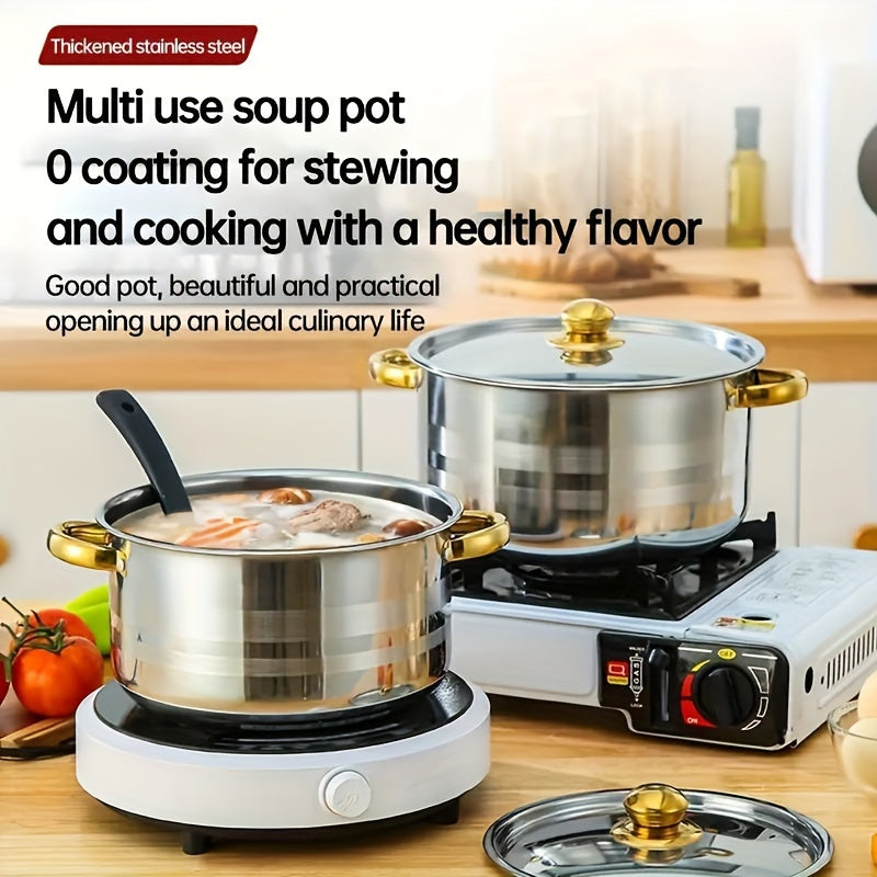 10/12/1pc Stainless Steel Cookware Set - Kitchen And Dining Essential for Induction Cooking, Stockpot, Ricotta Pot, Double Handle with Pot Lid, Suitable for Soup, Hotpot, Pasta, Seafood Soup, Rice Cooker