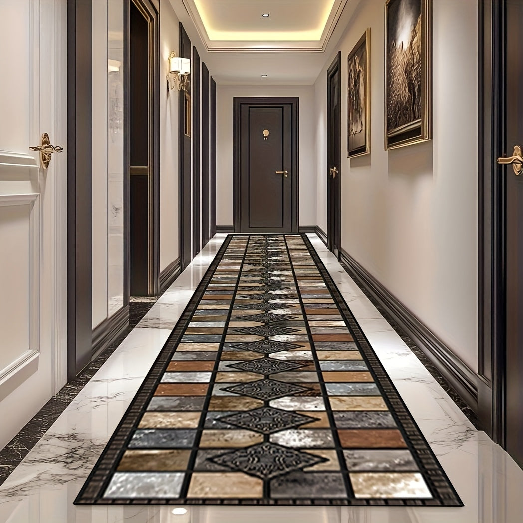 1pc Luxury Crystal Velvet Non-Slip Kitchen Pad-White, Beige And Brown Elegant Marble Pattern, Machine Washable Polyester Mat, Suitable for Kitchen, Bathroom, Bedroom And Corridor Decoration, Kitchen Carpet