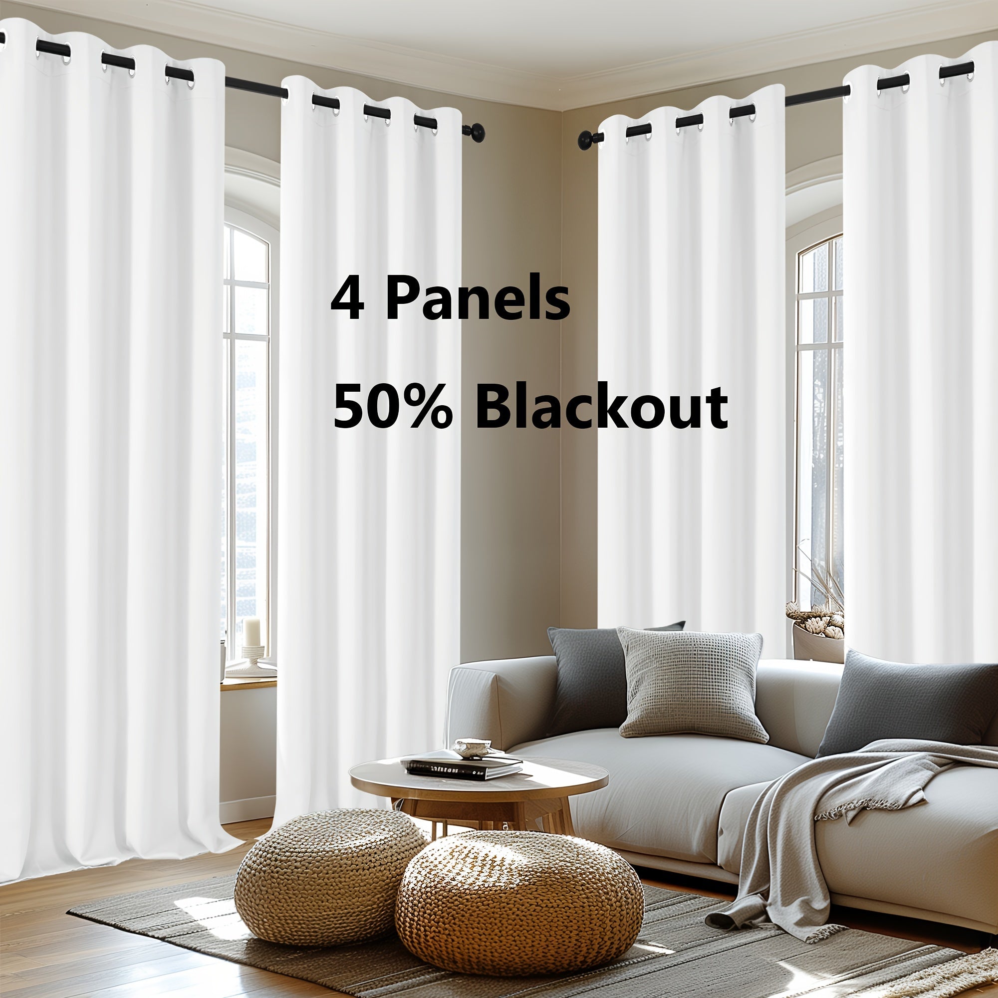 4-Panel Blackout Curtains, Thermal Insulated Curtains for Living Room Bedroom, Room Darkening Home Decor Drapes, 4pcs Curtains Set