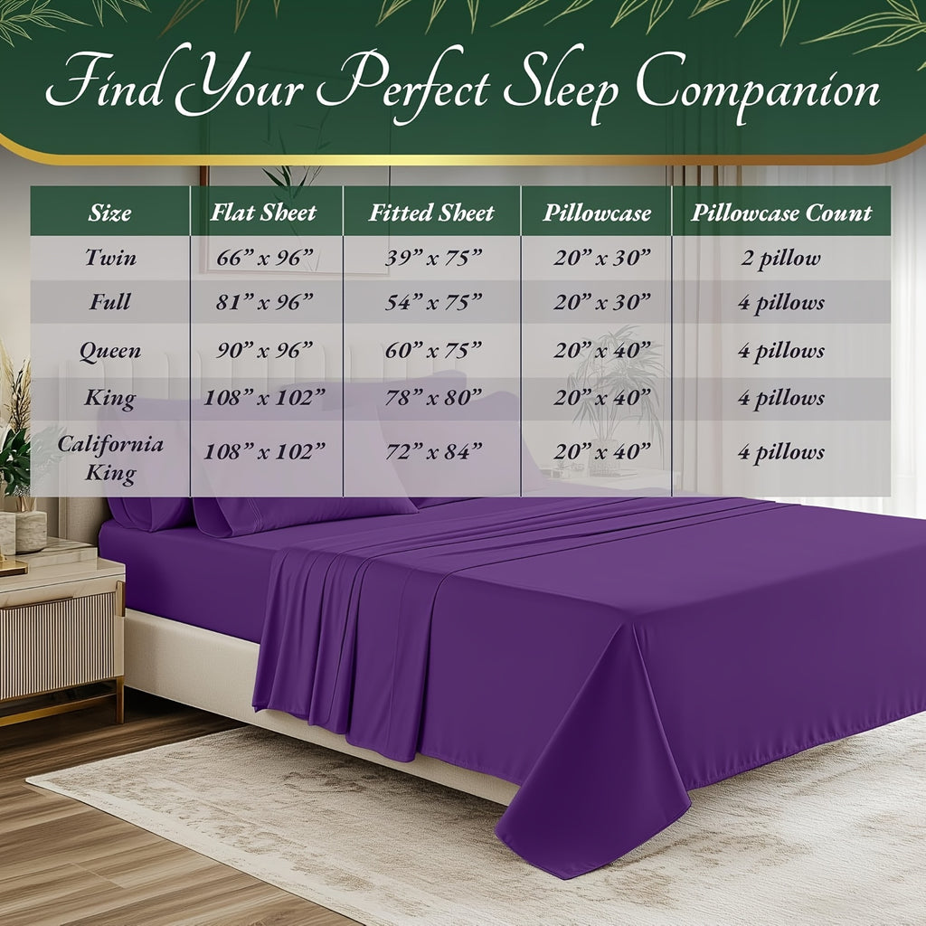6pcs Cooling Bamboo Bed Sheets Sets - Ultra Soft & Luxuriously Keep Cool In Summer, 17" Deep Pocket, Double Stitching - Cooling Fiber Bed Sheets