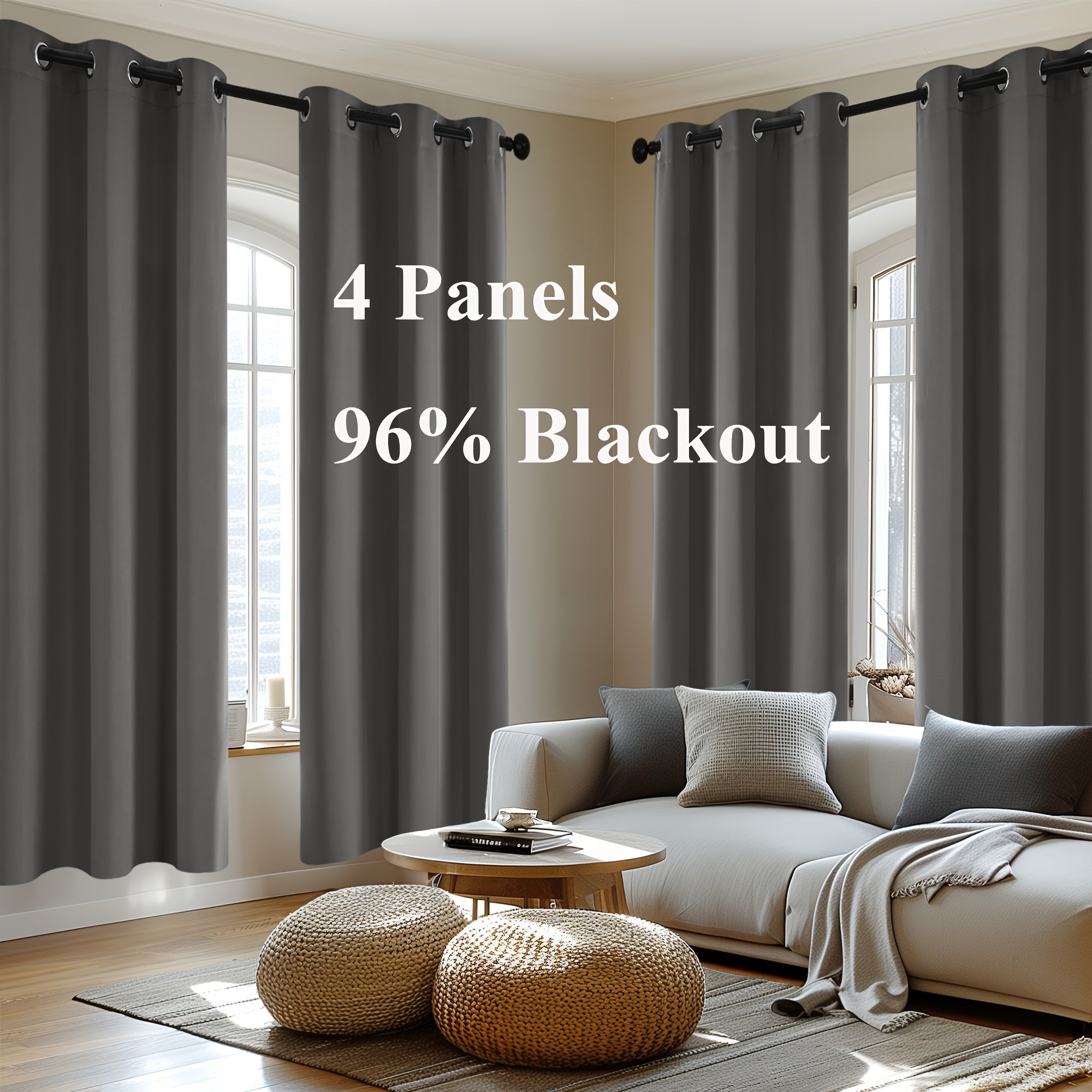 4-Panel Blackout Curtains, Thermal Insulated Curtains for Living Room Bedroom, Room Darkening Home Decor Drapes, 4pcs Curtains Set