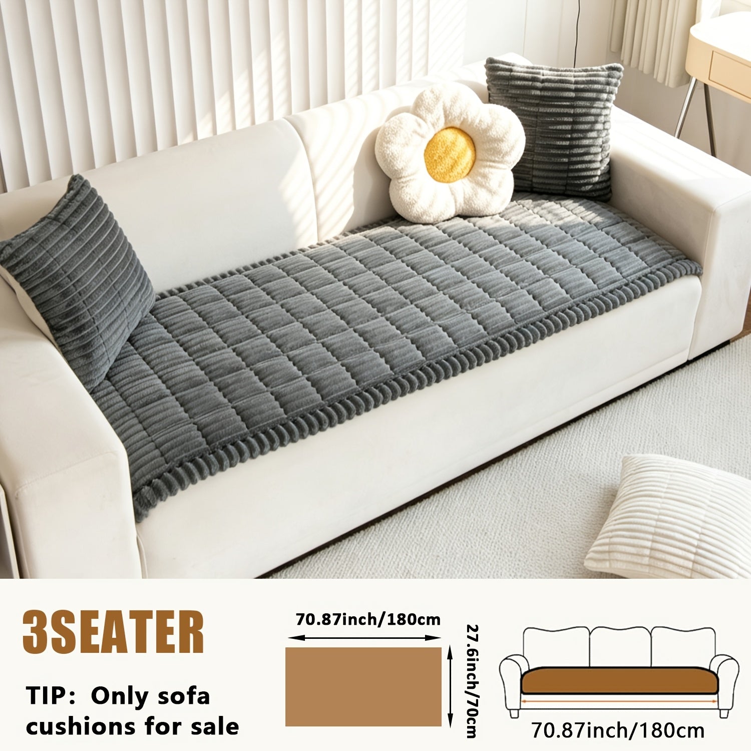 1pc Plush And Comfortable Shu Velveteen New Sofa Cushion, Washable, Easy to Install And Disassemble, Suitable for Home Protection Decorations Of Various Sofas | Wavy Edge Design | Soft And Sticky Velvet Texture