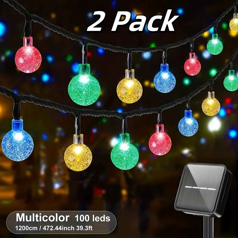 100/200pcs Solar Outdoor Crystal Ball String Lights, Warm White Light, IP44 Waterproof, 800mAh Battery Capacity, Create A Romantic Atmosphere. Suitable For All Seasons, Ideal For Decorating Yards, Balconies, Gardens, Camping, Parties And More.