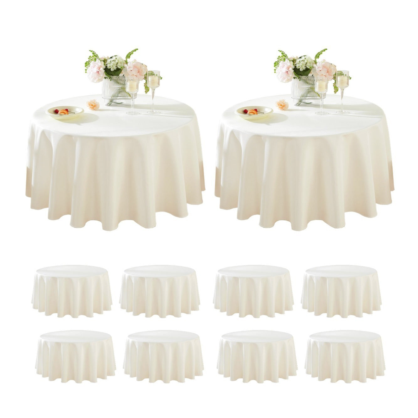 10 Pack Round Tablecloth, Round Premium Tablecloth, Polyester Fabric Washable Tablecloth for Home, Party, Wedding or Restaurant Use.