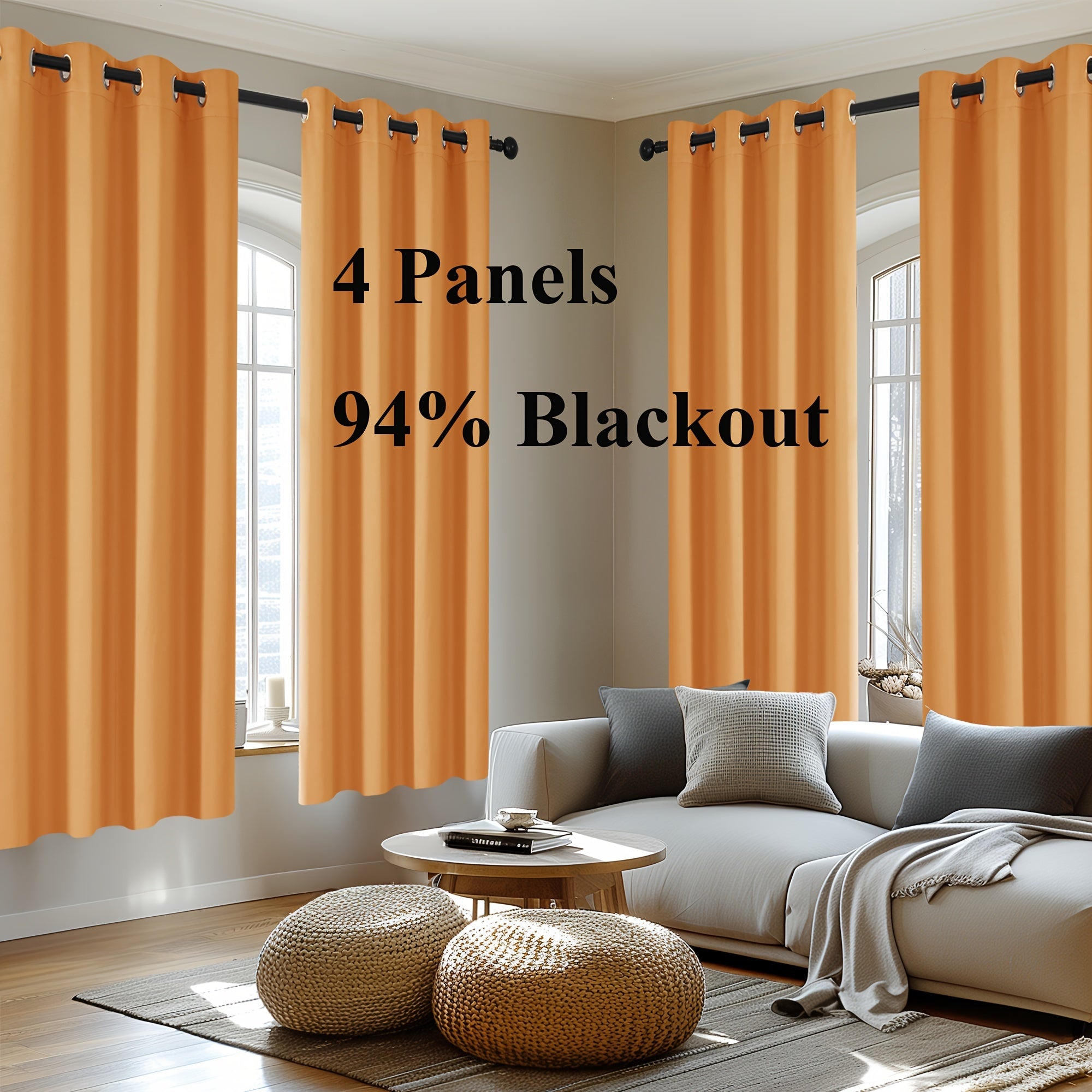 4-Panel Blackout Curtains, Thermal Insulated Curtains for Living Room Bedroom, Room Darkening Home Decor Drapes, 4pcs Curtains Set