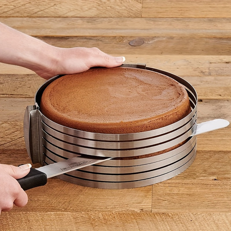 Adjustable Stainless Steel Cake Slicing Tool, 7-Level Height Adjuster, Ensures Perfectly Even Slices, Professional Baking Equipment, Suitable for Cakes, Desserts, and DIY Home Bakers