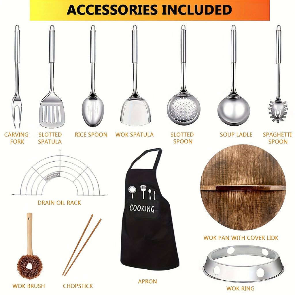 7/20pcs Covered Wok - Non Stick Cast Iron Cookware Frying Pan 12.6 Inches | Suitable for All Stoves, Comes with Kitchenware Accessories, Kitchen Utensils, Kitchen Tools, Kitchen Accessories, Camping Kitchen Supplies