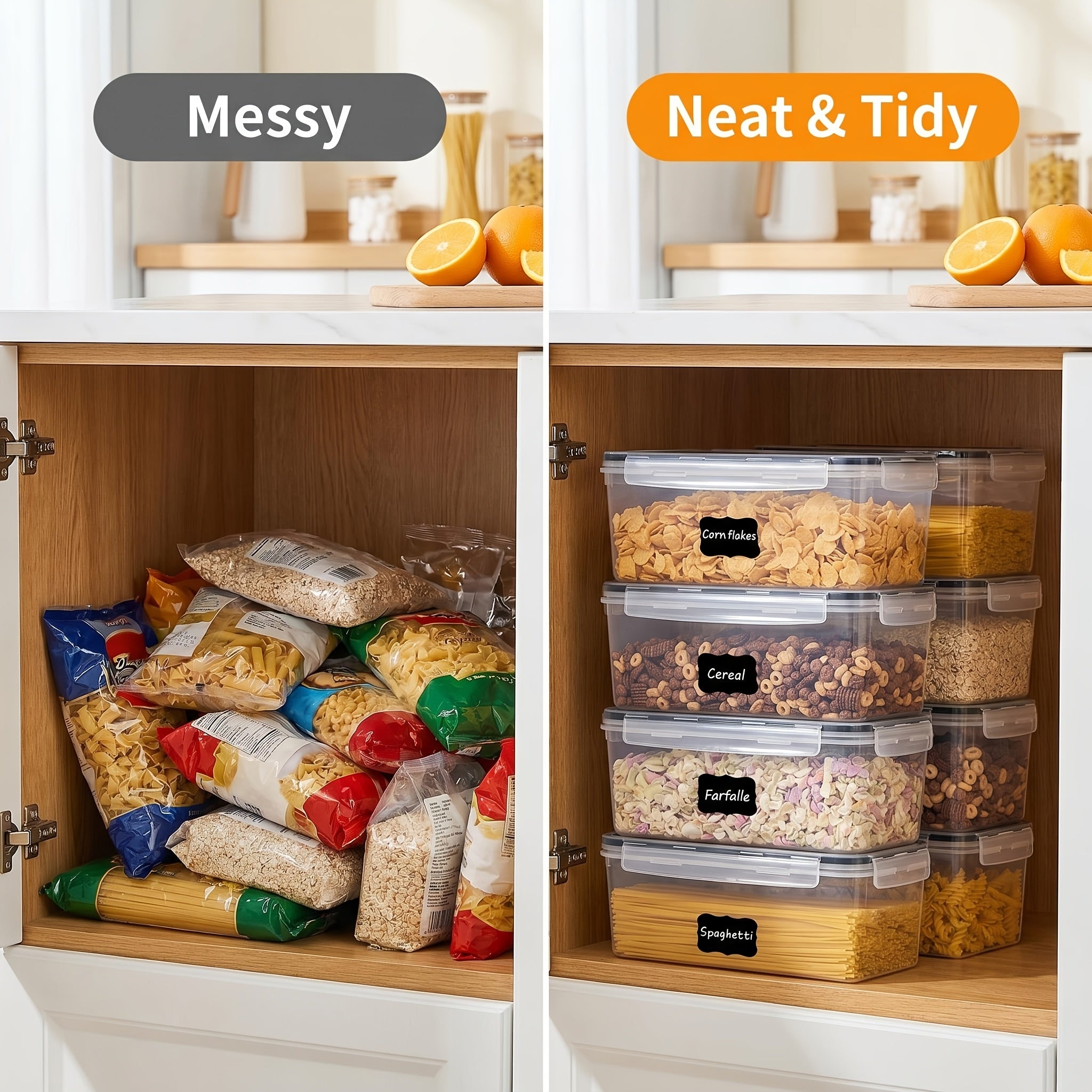 Airtight Food Storage Containers With Lids 4pcs Set 108.2oz, Plastic Spaghetti Container For Pasta Spaghetti Organizer, BPA Free Air Tight House Kitchen Pantry Organization And Storage