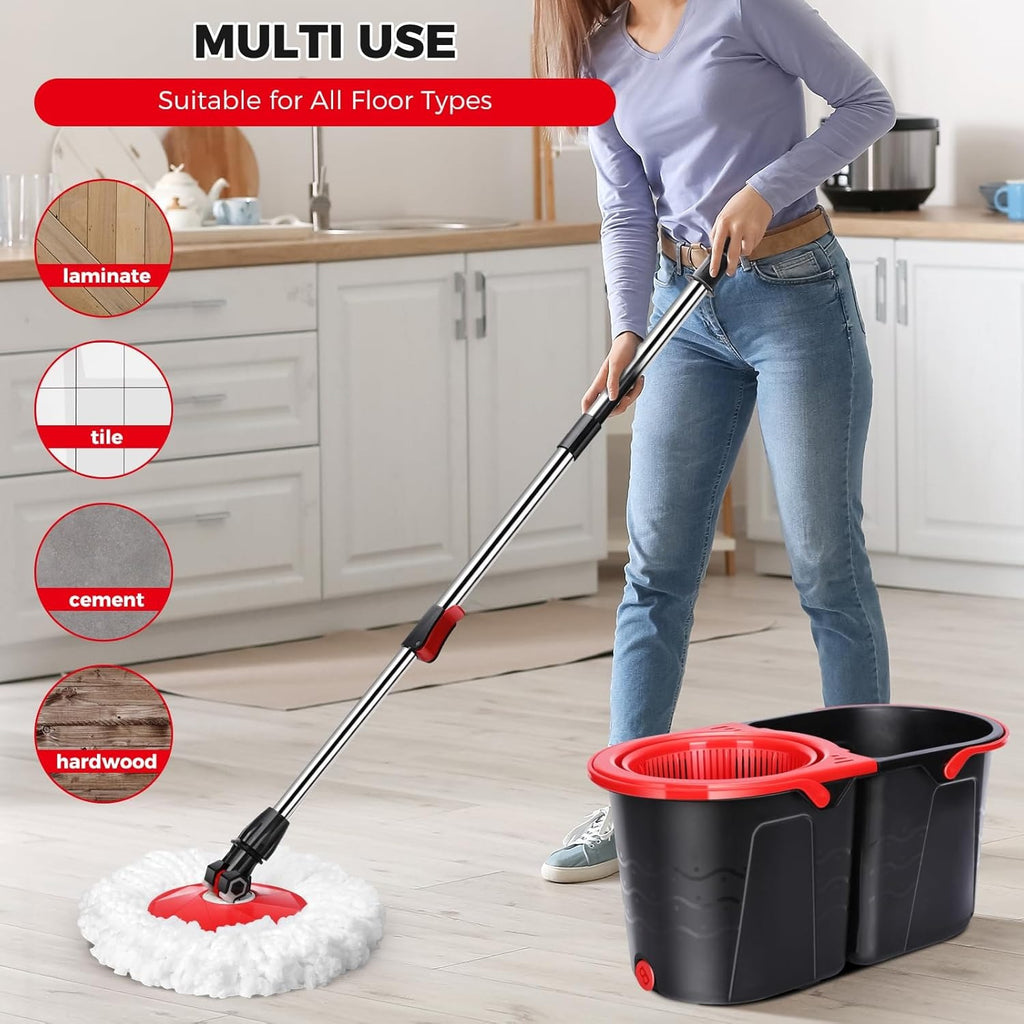 360° Spin Mop and Bucke Set for Home, Wet Dust Mop for Floor Cleaning with 4 Mop Heads