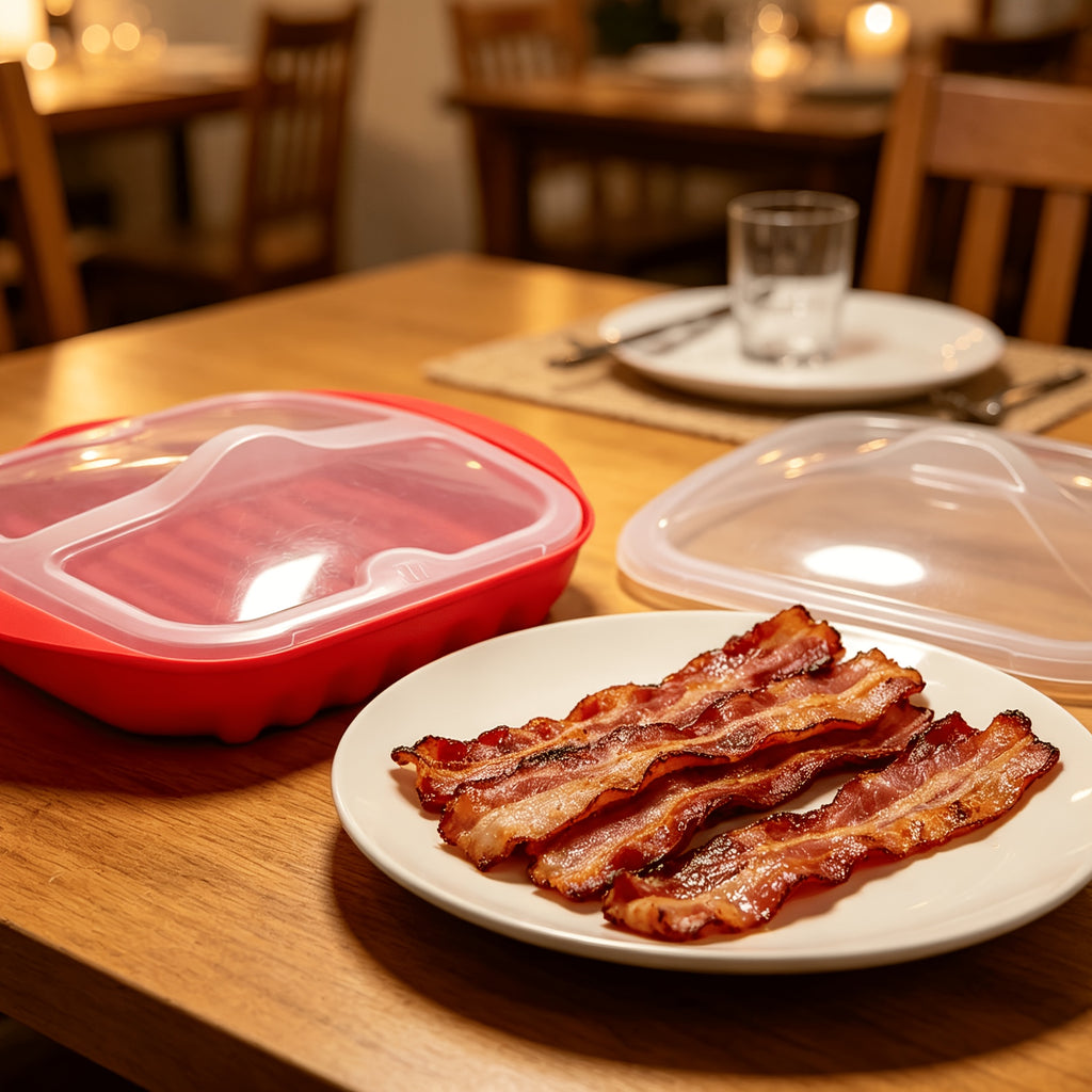 [Microwave Bacon Cooker] Microwave Bacon Cooker Tray with Lid - Non-Slip, Drainage Design for Fatty Bacon & Sauces, Quick Pre-Meal Prep, Dishwasher Safe, Durable PP Material, Perfect for Christmas, Halloween, Easter, Thanksgiving, Kitchen Essentials