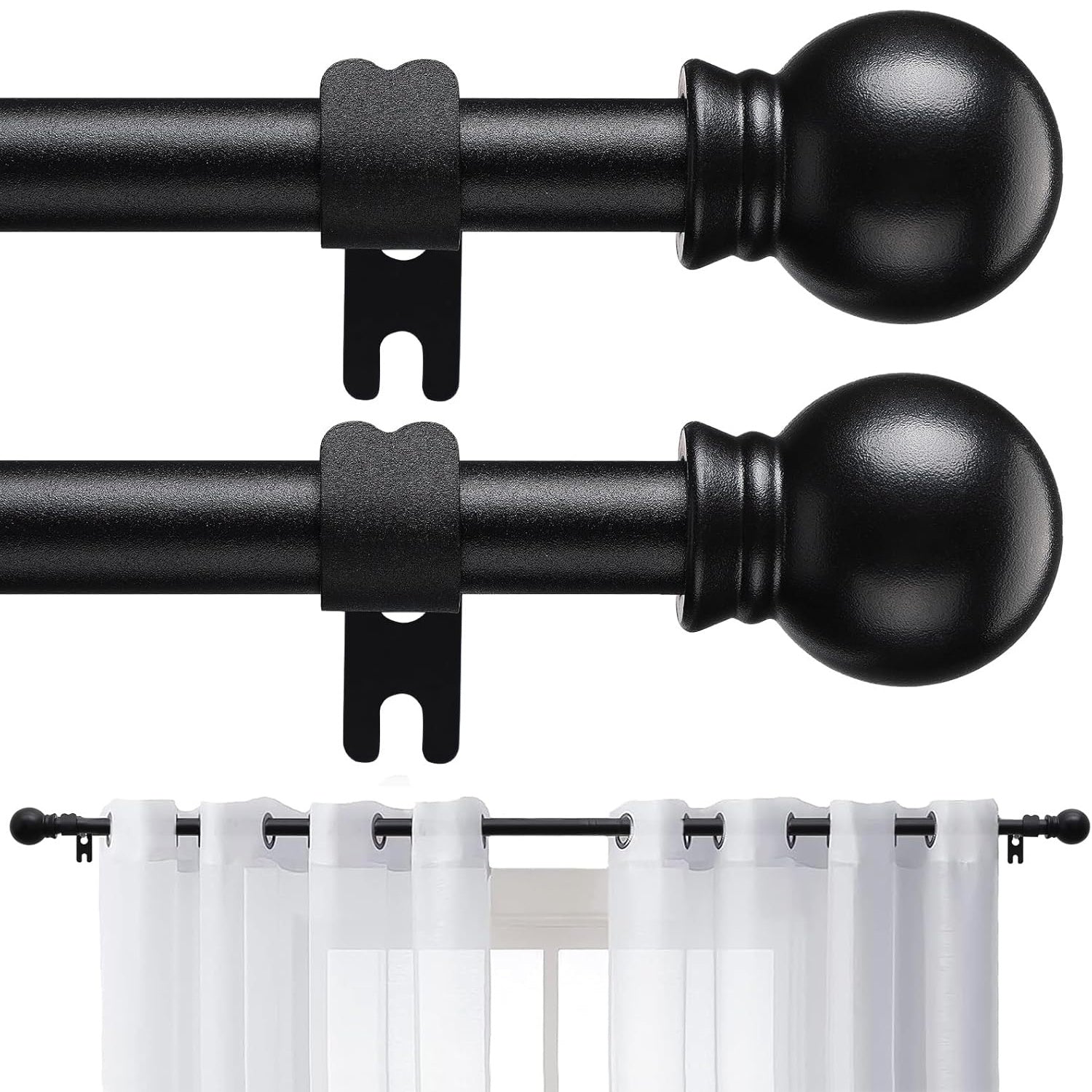 2 Pack Curtain Rods for Windows 28 to 95 Inch, 5/8 Inch Extra Long Matte Black Curtain Rod for Bathroom, Living Room, Kitchen