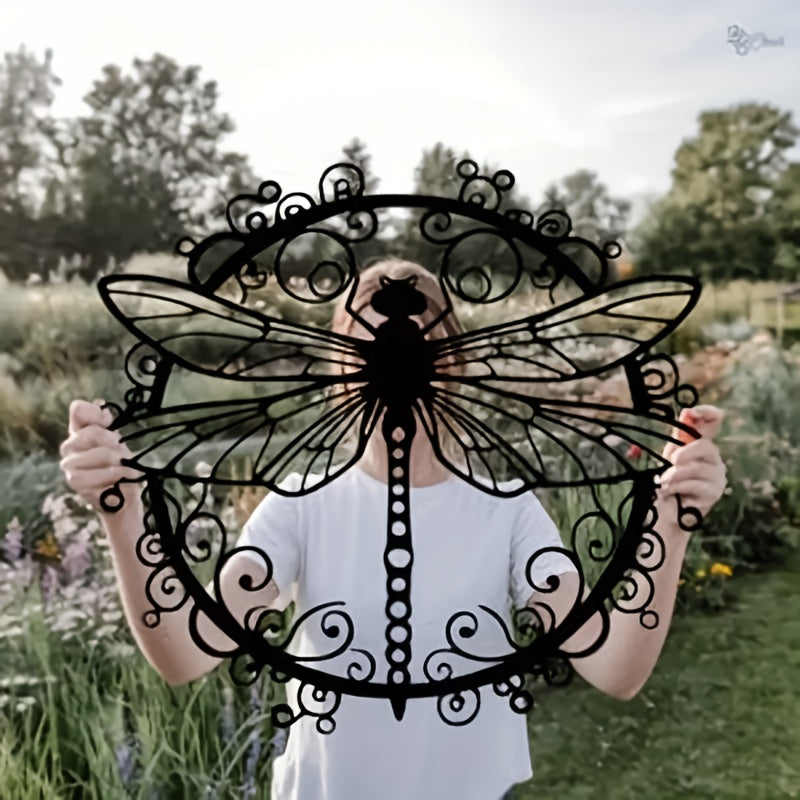 Elegant Black Dragonfly Iron Wall Art - Intricate Animal Print Design for Indoor/Outdoor Decor, Wedding Gift, Housewarming, Living Room, Office, Garden - Durable Wall-Mounted Decoration