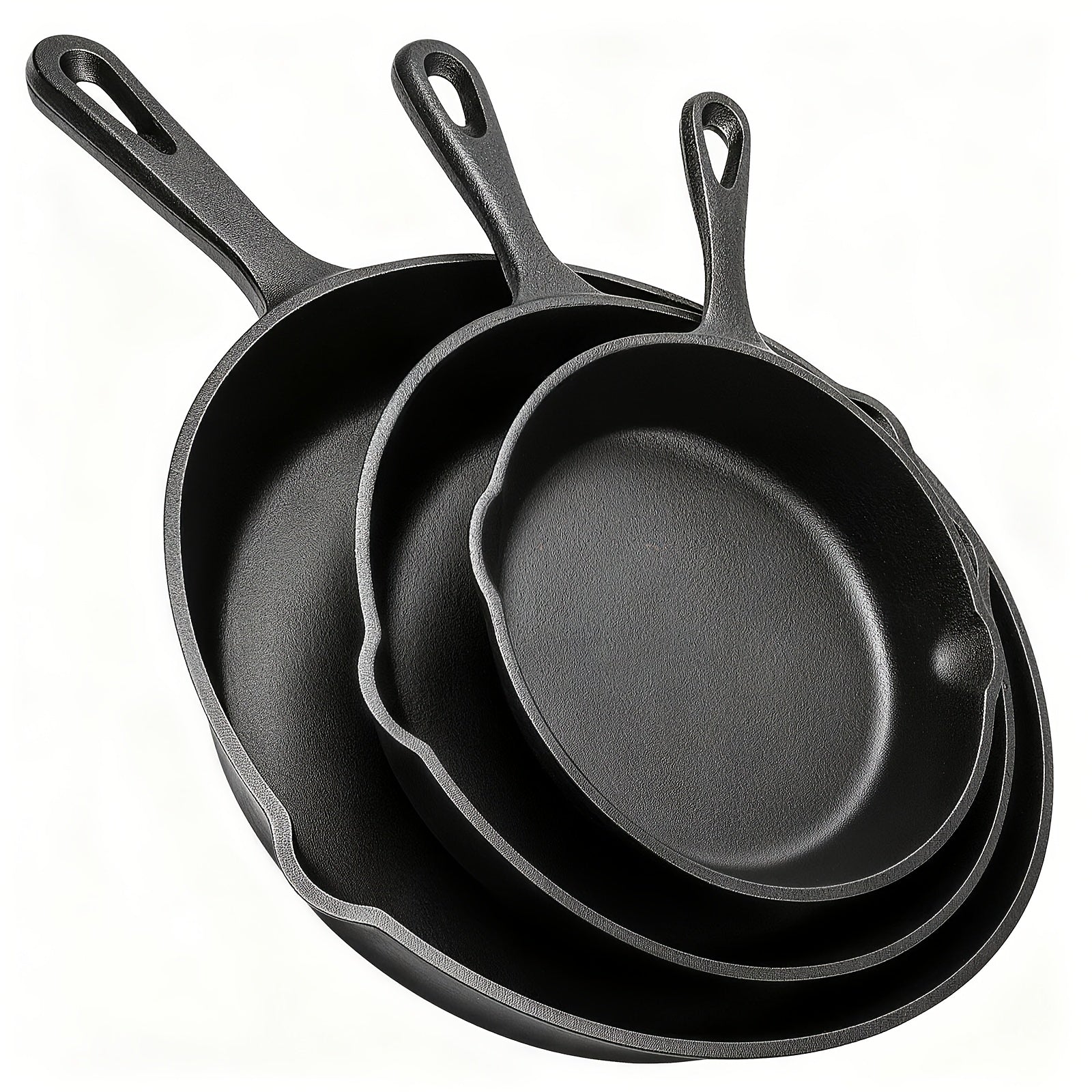 3pcs Bare Cast Iron Skillet Set (6/8/10 Inch) - Heavy-Duty Heirloom-Grade Sand Casting, Seasoning, Stir-fries, Non-Stick Surface & Oven/Grill/Campfire Safe - Even Heat Distribution For Steak, Cornbread, Baking - Rustic Kitchen Cookware Essentials