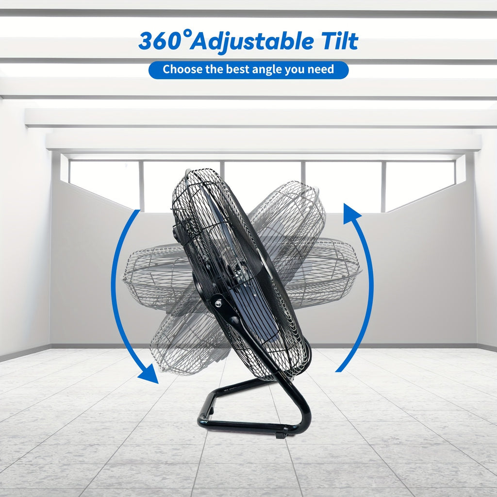 4/9/14/20 Inch High Velocity Industrial Floor Fan, 3-Speed Heavy Duty Metal Cradle Floor Fans with 360° Tilt for Warehouse, Workshop, Garage, Factory And Basement, Black & Blue, for Road Trips
