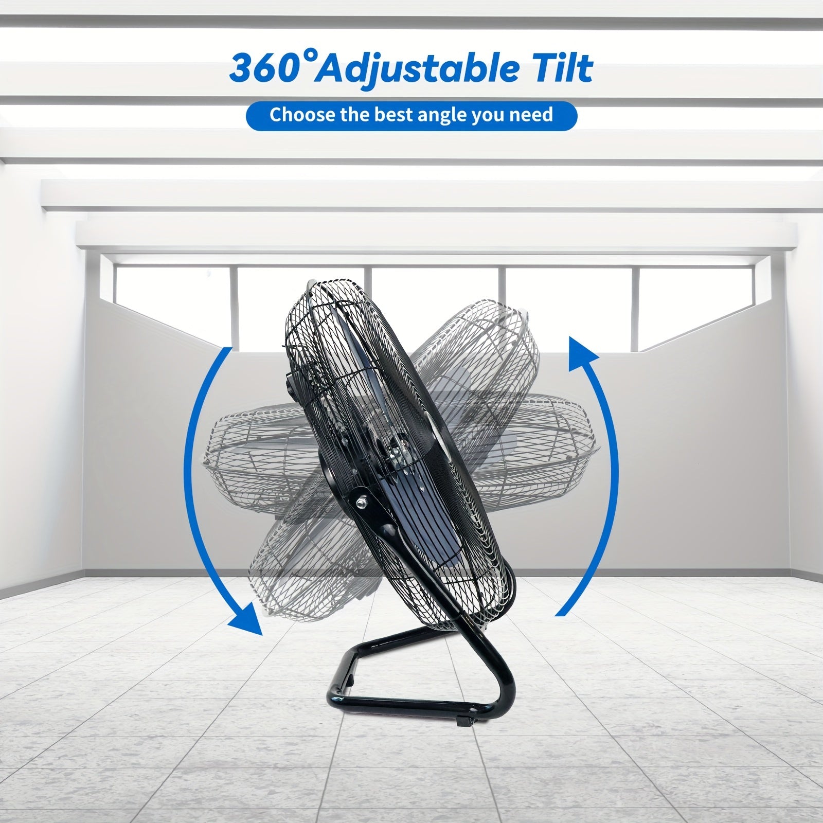 4/9/14/20 Inch High Velocity Industrial Floor Fan, 3-Speed Heavy Duty Metal Cradle Floor Fans with 360° Tilt for Warehouse, Workshop, Garage, Factory And Basement, Black & Blue, for Road Trips