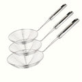 Set of 3 Stainless Steel Spider Strainers, Sturdy Metal Skimmers Featuring Long Handles, Safe for Food Use, Ideal for Frying And Pasta, Equipped with Hanging Loops, Measuring 12.01inch, 12.6inch, And 13.78inch, Perfect Kitchen Utensils