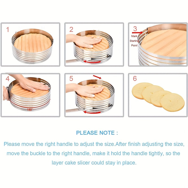 Adjustable Stainless Steel Cake Slicing Tool, 7-Level Height Adjuster, Ensures Perfectly Even Slices, Professional Baking Equipment, Suitable for Cakes, Desserts, and DIY Home Bakers