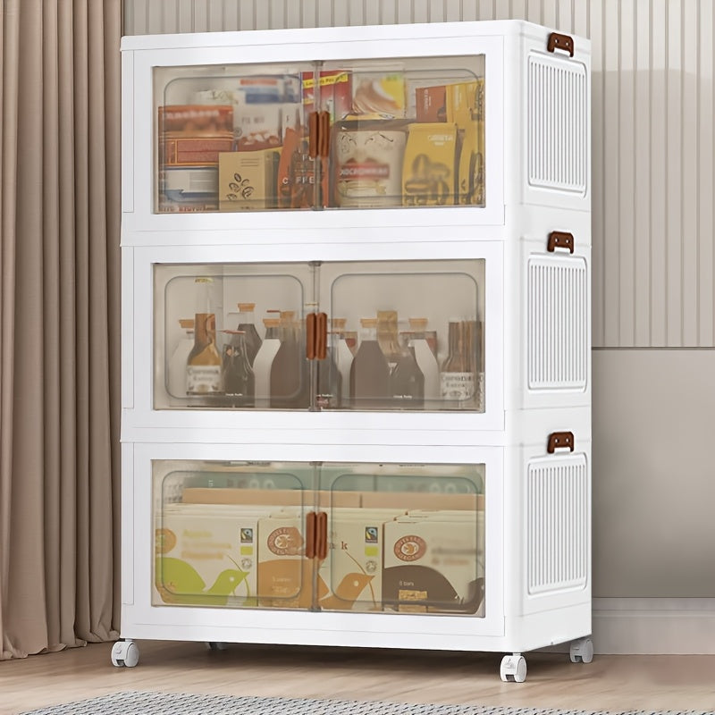 1/2/3/4/5 Layers Collapsible Lockers, Plastic Clutter Storage Boxes with Doors And Wheels, Stackable Large Capacity Home Organization for Bedrooms, Living Rooms Kitchens, Easy to Assemble And Space Saving Design Home Storage And Sorting Box