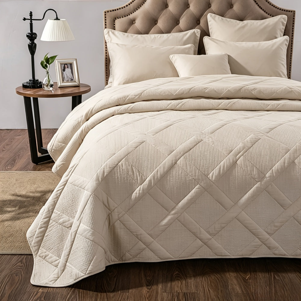 1pc Lightweight All-Season Bedspread - Soundwave Technology Embossed Coin Pattern, Soft & Breathable, Non-Slip Design for Bedroom/ Dorm/ Guest Room Choose from 6 Stylish Colors(Excludes Pillowcases)