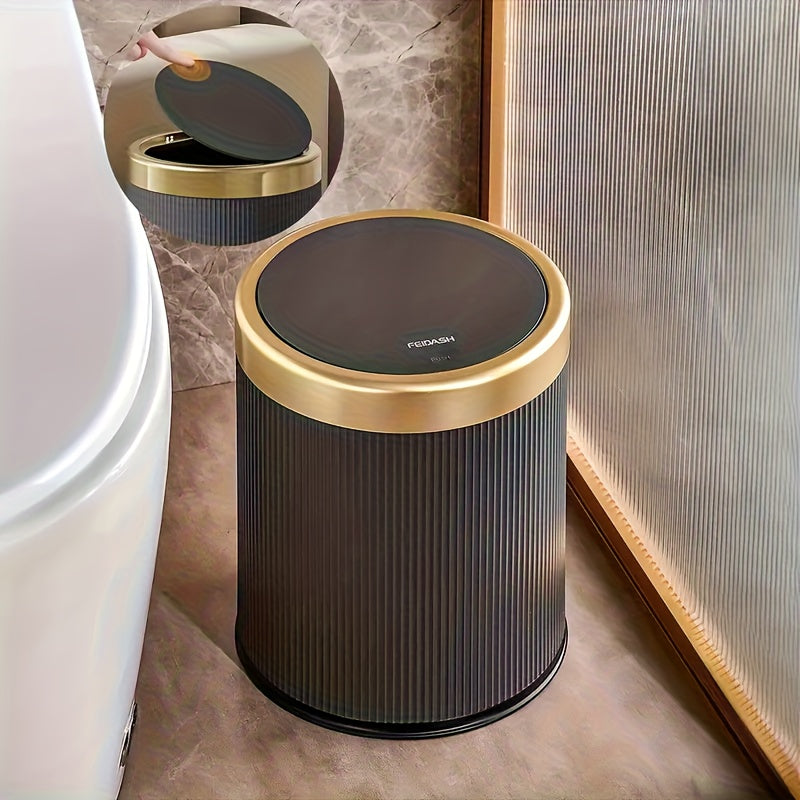 1pc 4.23gal/3.17gal Luxury Large Capacity Push-Lid Trash Can, Dual Inner Buckets, Odor-Sealing Oval Garbage Bin, Modern Plastic Waste Container for Kitchen, Bedroom, Living Room, Bathroom, Christmas Gifts, Halloween Gifts