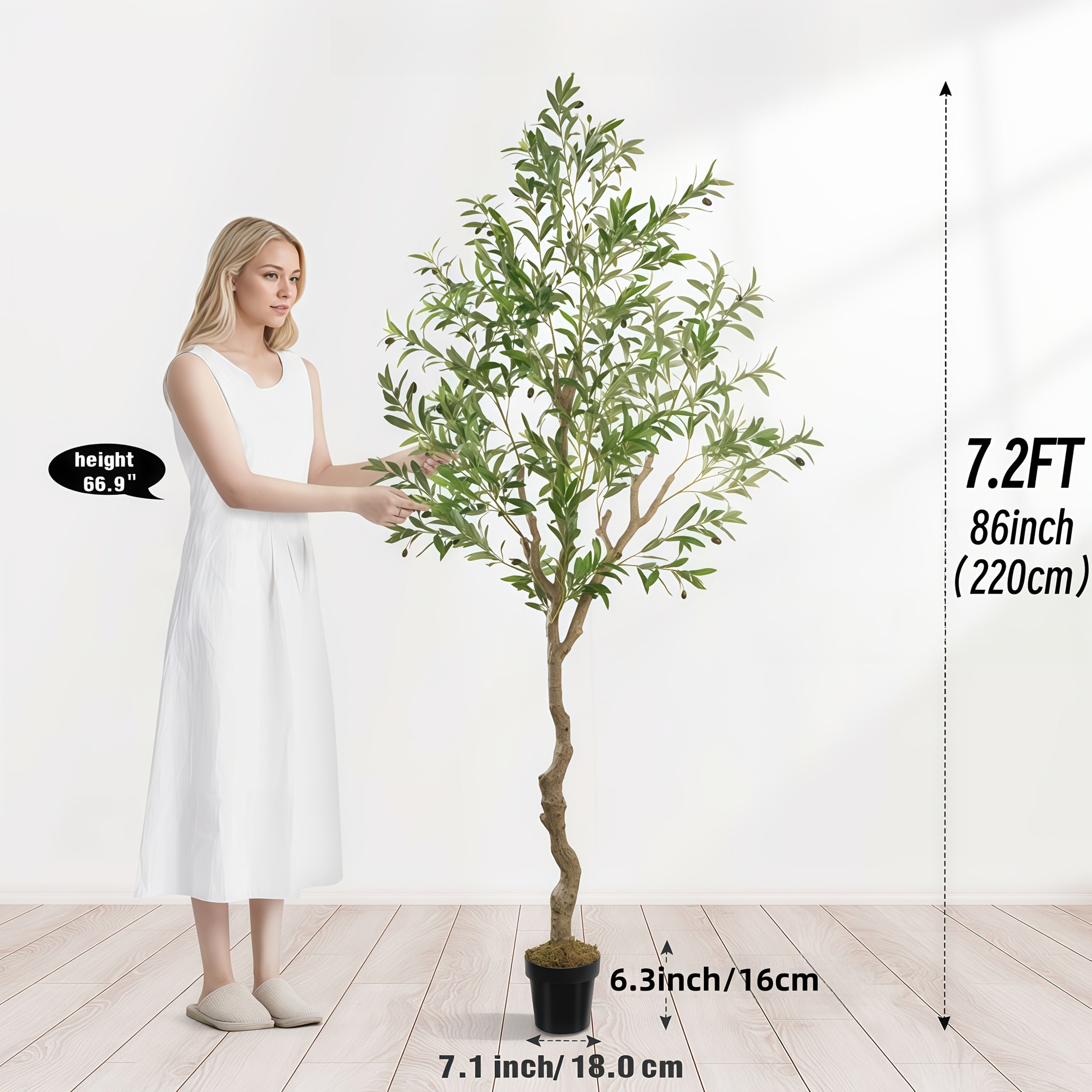 Artificial Olive Tree Indoor 5FT/6FT/7FT/8FT, Potted Tall Faux Olive Tree For Home Office Living Room Bathroom Bedroom Floor Fronted Door Decor, Large Fake Silk Olive Tree Plant With Lifelike Trunk Branch Fruits Leaves Outdoor Decor Accessories